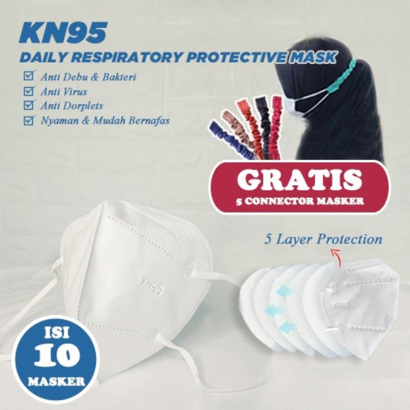 Gratis Connector Masker medis KN 95 anti virus KN95 5ply putih original medical mask PROMO