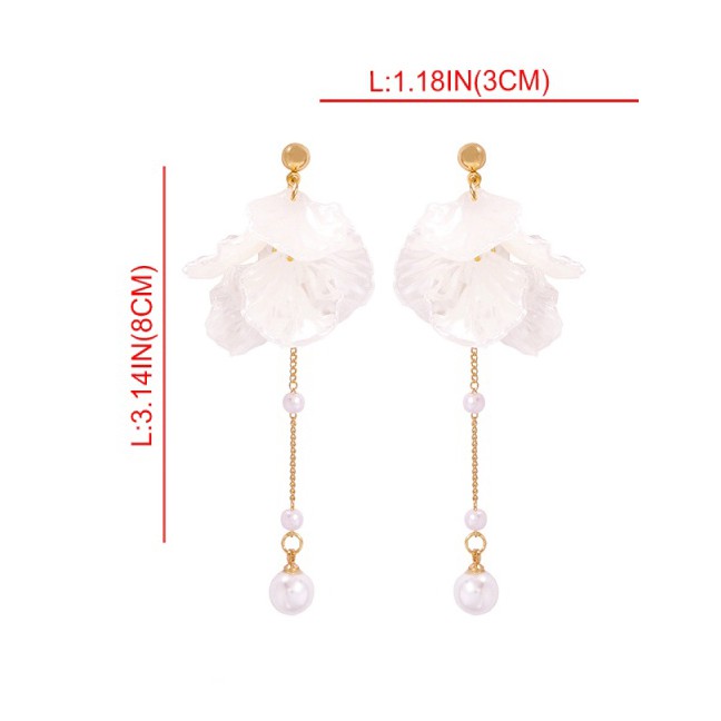 LRC Anting Tusuk Fashion Gold Alloy Shell Pearl Earrings F72495