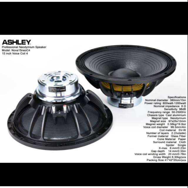 SPEAKER ASHLEY NOVA 15NEOC4/NOVA 15NEO C4 15 INCH KOMPONEN SPEAKER 600 WATT-1200 WATT ORIGINAL