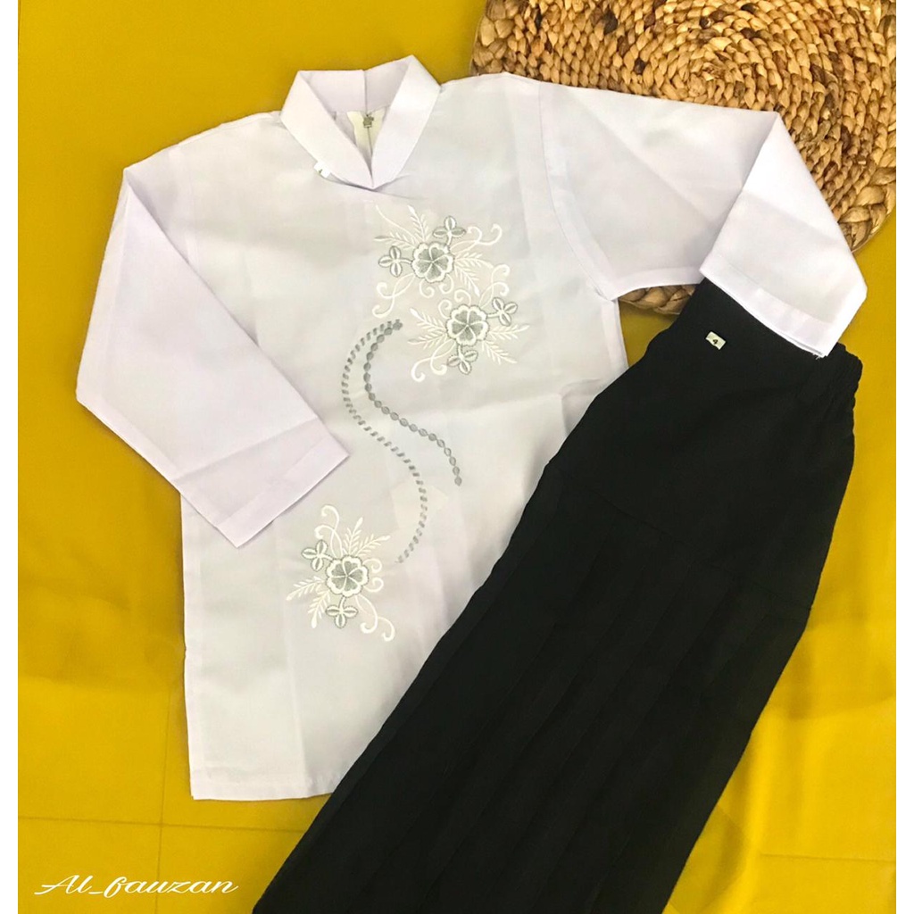 Setelan Tunik Putih Bordir Anak TPQ Terbaru Umur 3-15 Tahun / Atasan Tunik Anak Muslim