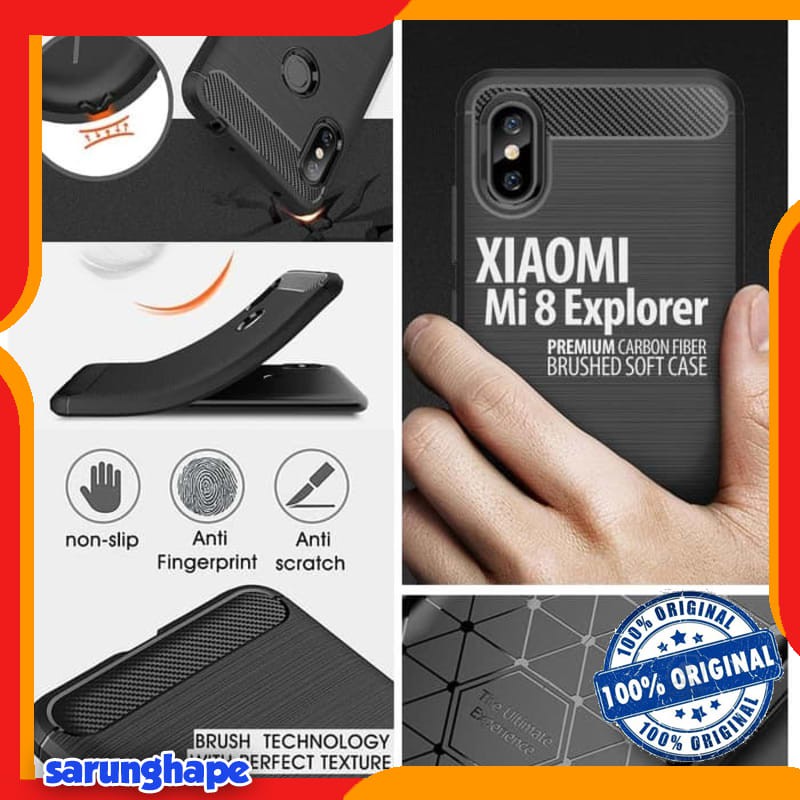 Xiaomi Mi 8 Mi8 Explorer - PREMIUM Carbon Fiber Brushed Soft Case Casing Cover