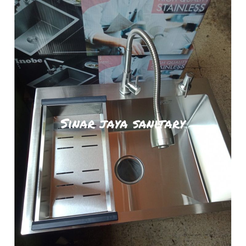 Paket komplit kitchen sink inobe 6045 stainless kran flexible &quot;ORIGINAL&quot; / Paket sink kotak 6045 stainless