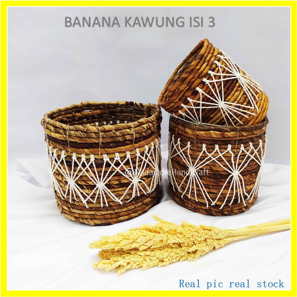 Nadastore Keranjang Banana Rajut Macrame ISI 3 / Banana Basket Kawung isi 3 PCS 20 x 18 cm x 15 cm