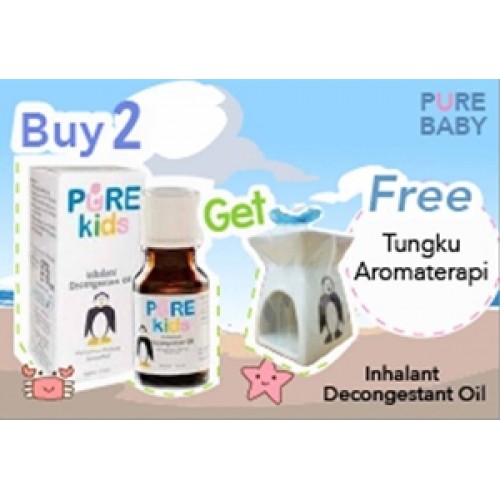 Pure Kids (Baby) Inhalant Decongestant Oil 2 pcs + Free Tungku Aromatherapy Original / Lemon