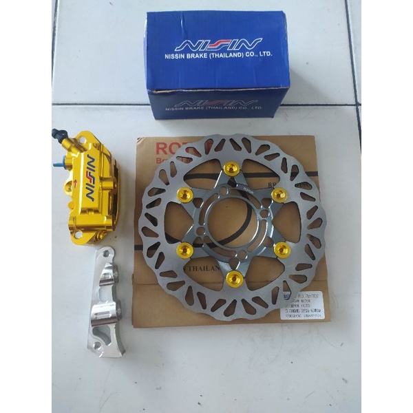 paket komplit kaliper monoblock + breket +piringan rotor ukuran 220mm motor beat vario125/150 lubang 4