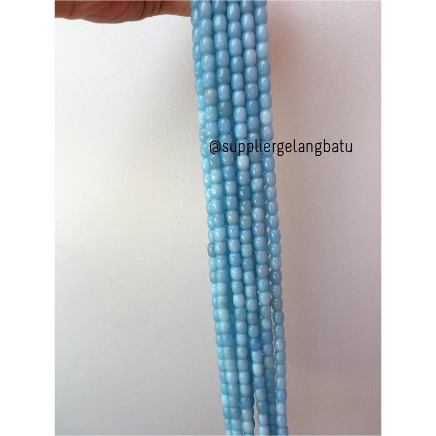 bahan renceng batu agate tabung 8mm blue sediment biru laut aquamarin aksesoris craft grosir fashion