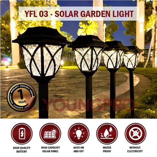YOUNGPRO YFL-03 Lampu Taman Solar Model Eropa Tenaga Surya Lampu Taman Tancap Garden YFL-03