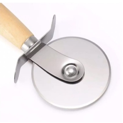 Pisau Cutter Pizza Gagang Kayu Pisau Pemotong Pizza Bentuk Roda Stainless Steel Pemotong Serbaguna