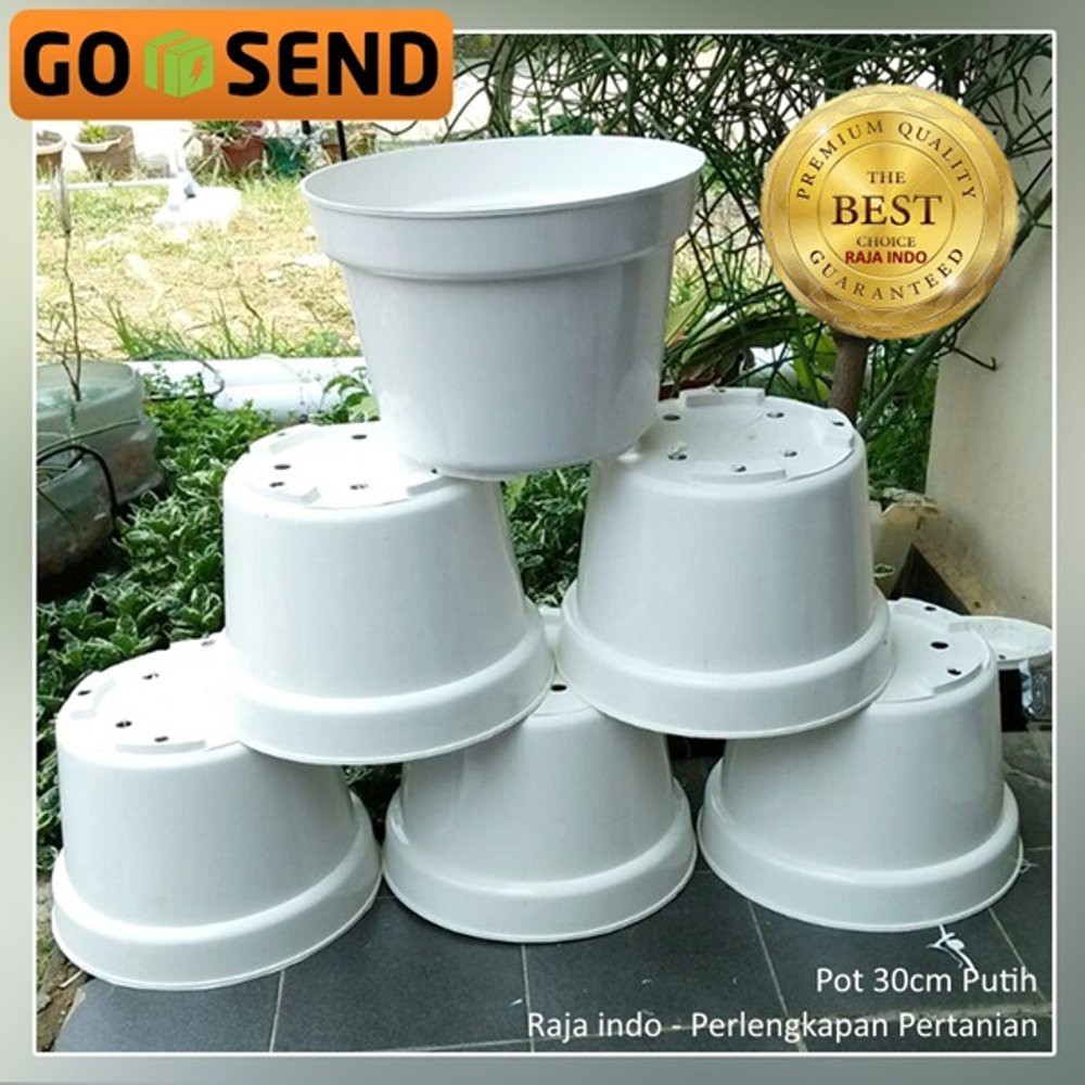 6pcs Pot Serat 30cm / Ruby 30 Putih Putih Motif Pot 30 Putih Murah Pot Bonsai Kaktus Bunga Hias