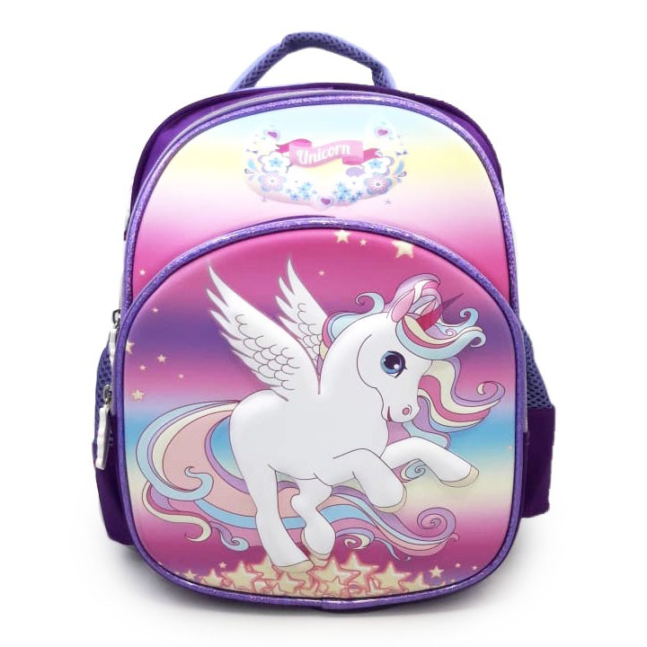 Tas BackPack Anak Sekolah TK Ransel Perempuan Gambar Kuda Pony Love EMBOS SNOW TIMBUL 3Resleting IMPORT