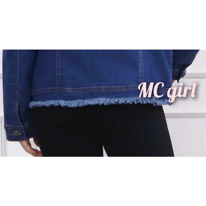 MC girl - Jaket Jeans Rumbai Gambar Pita Belakang Sequin 3D Wanita / Jacket Lepis Rawis Gambar Belakang / Jaket Denim Ukuran XXL