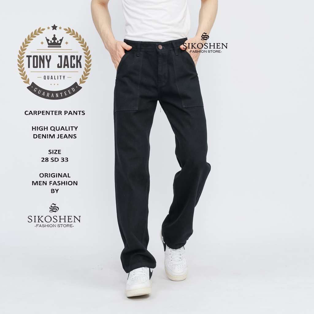 Celana Carpenter Pants Black TONY JACK | Celana Jeans Pria | Celana Baggy Pants | Fatigue Pants | Work Pants | Celana Oversize Pria