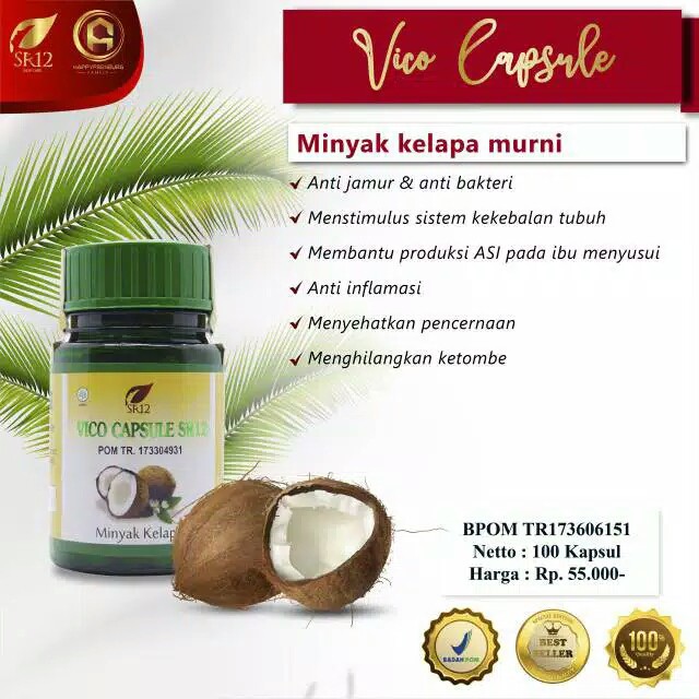 BEST SELLERVico(Virgin Coconut Oil) Sr12)/VCO kapsul 100 kapsul/Minyak Kelapa Murni Vico Oil SR12 Minyak Kelapa Perawatan SR12