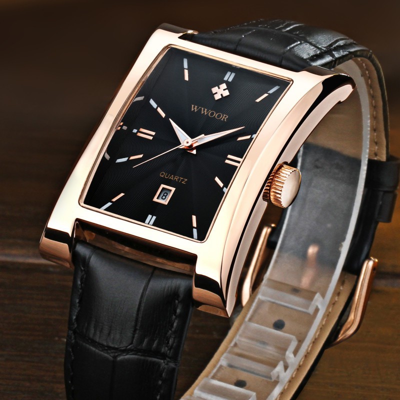 Jam Tangan Pria Persegi Petak Wwoor Original 8817 Luminous Fashion Formal Kasual Elegan Strap Tali K