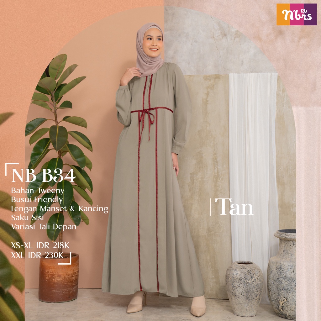 Nibras NB B34 Gamis Wanita Bahan Tweeny Dress Muslimah Polos Syari