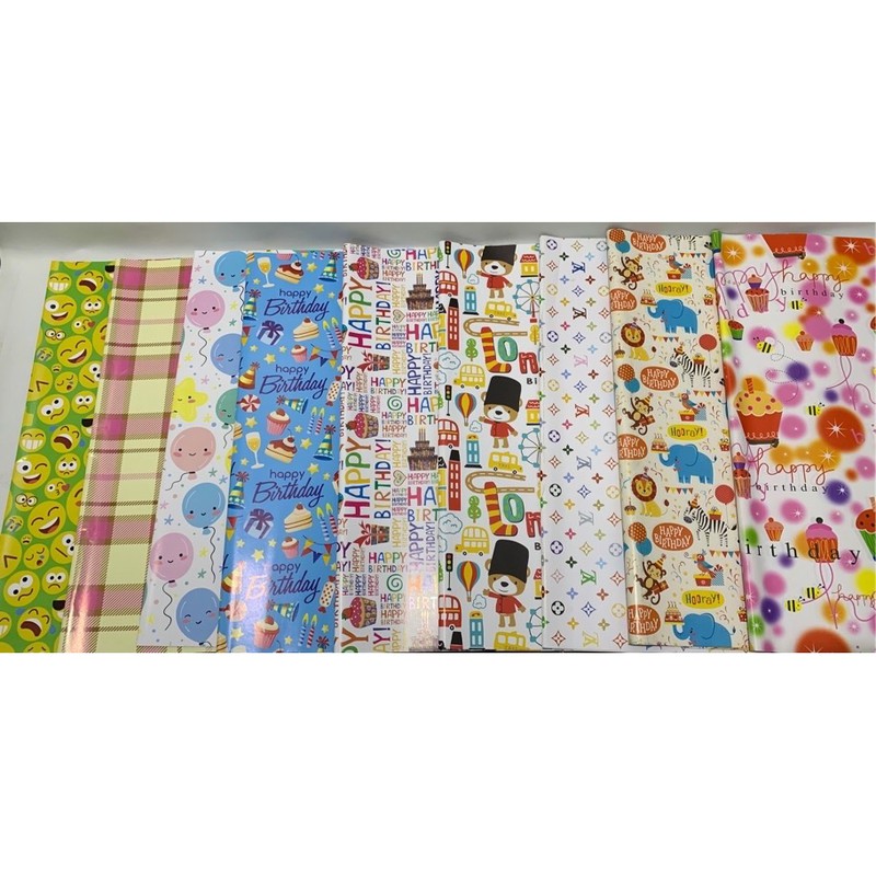 (5 Lembar) KERTAS KADO LOL PONY/ BDAY/ UNICORN/ SMILE/ SPIDERMAN/ LV/ CARS/ PORORO/ HELLOKITTY GIFT WRAPPING PAPER SHINY MENGKILAP 54x65 75 GRAM