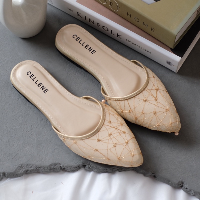 𝗖𝗘𝗟𝗟𝗘𝗡𝗘 Flat Bassic Lace Round / flat shoes brokat wedding shoes teplek