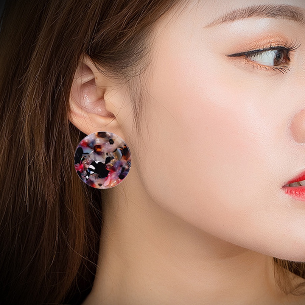 Hu Hu Hu Hu Hu Alat Bantu Pasang Kacamata♡ 1 Pasang Anting Stud Bentuk Bulat Anti Korosi Warna-Warni Untuk Wanita