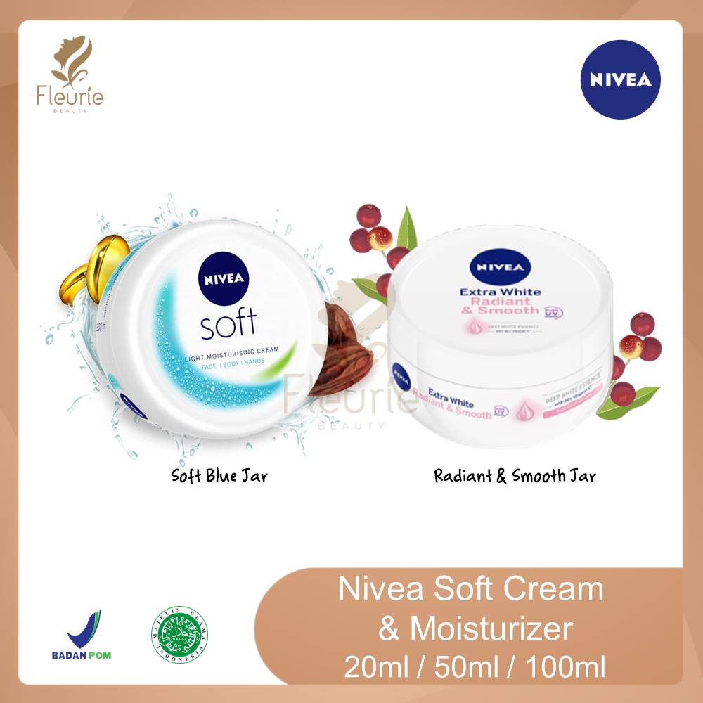 Nivea Soft Cream &amp; Moisturizer 25ml 50ml 100ml - Nivea Soft Blue Jar / Radiant &amp; Smooth Jar Original BPOM