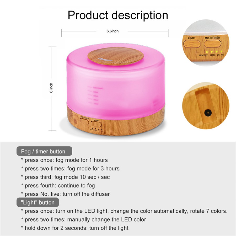 Ultrasonic Humidifier H04 Aromatherapy Mist 500ml with 7 Colors Led