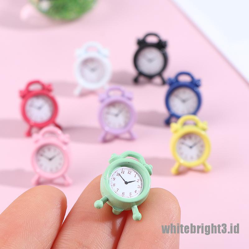 (white3) Miniatur Jam Alarm Mini Bahan Metal Untuk Dekorasi Rumah Boneka