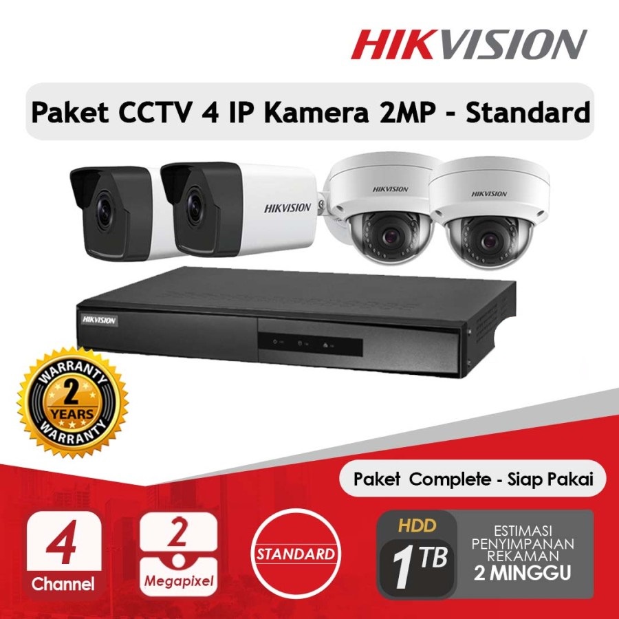 PAKET CCTV IP CAMERA HIKVISION 2MP 4 KAMERA HDD 1TB SIAP PASANG