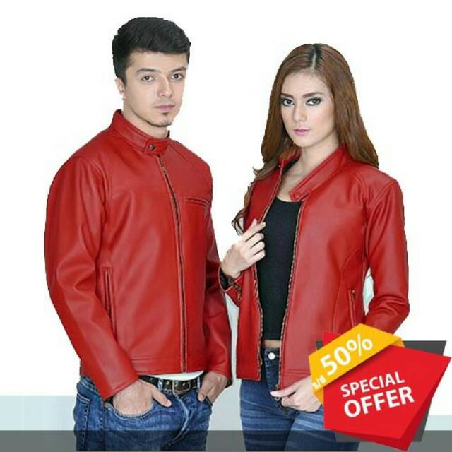 Jaket Kulit Couple terbaru/Jaket Kulit Pasangan Merah