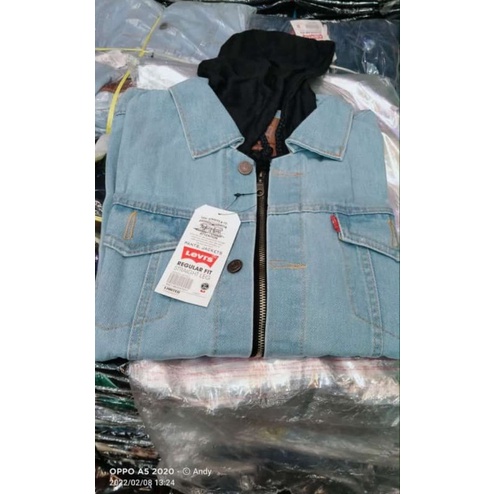 promo jaket jeans denim tebal / Levis kancing+resleting pakai hodie/kombinasi cowok, model boyy