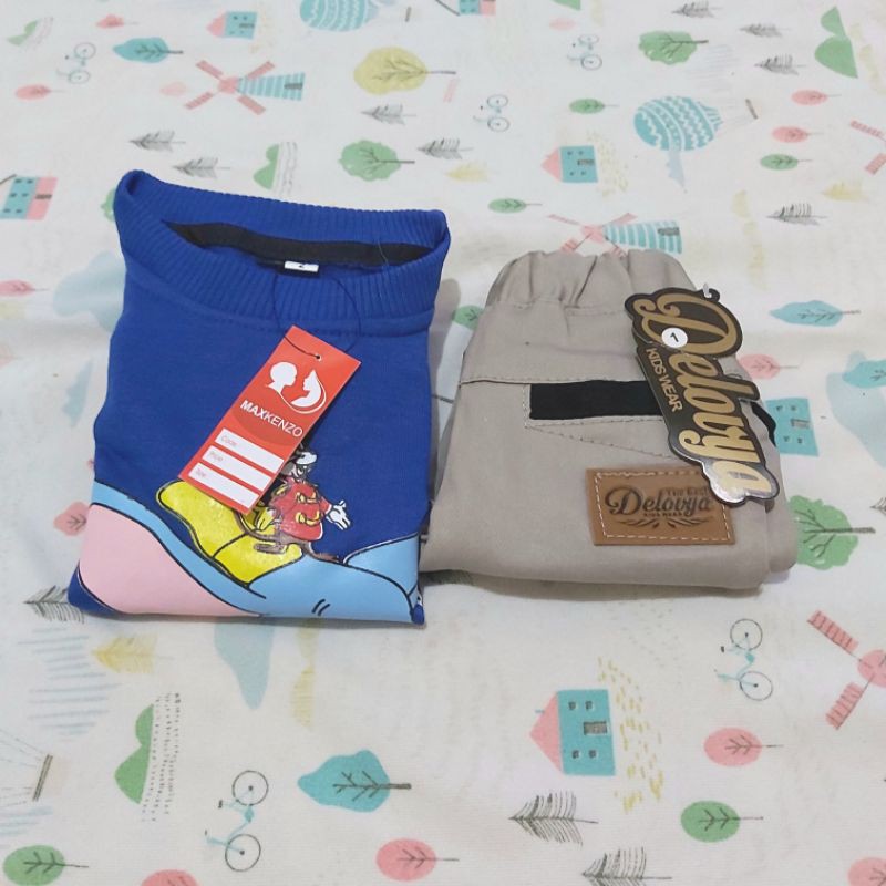 NEW setelan atasan kaos celana bayi batita toddler anak Maxkenzo size 2 Delovya size 1 ex kado bayi