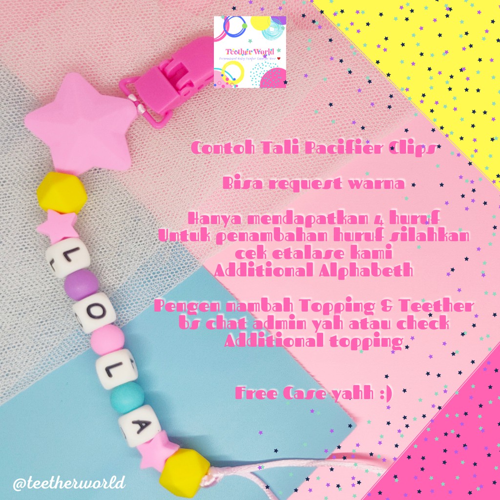 (PROMO FREE CASE) Pacifier Clips / Tali Dot / Tali Empeng Lucu Custom Nama Teetherworld-Lola
