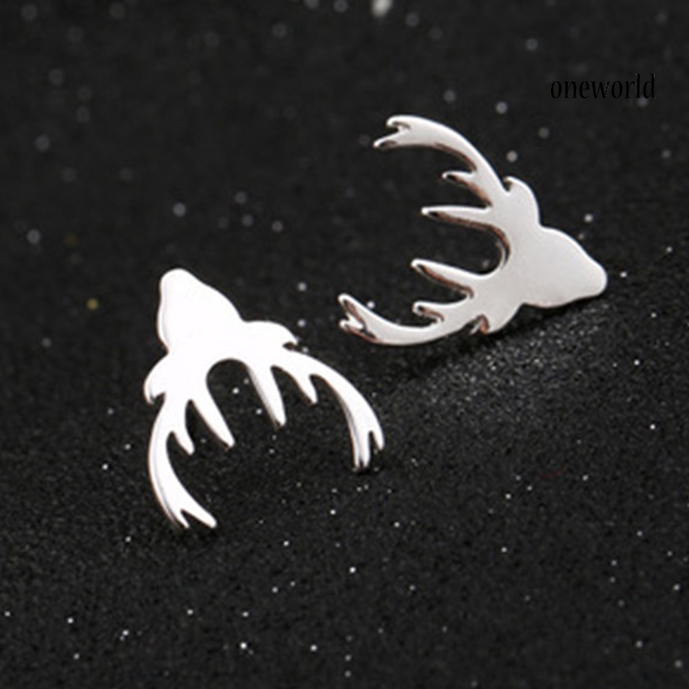 OW@ Cute Women Reindeer Antler Shape Animal Ear Stud Earrings Jewelry Birthday Gift