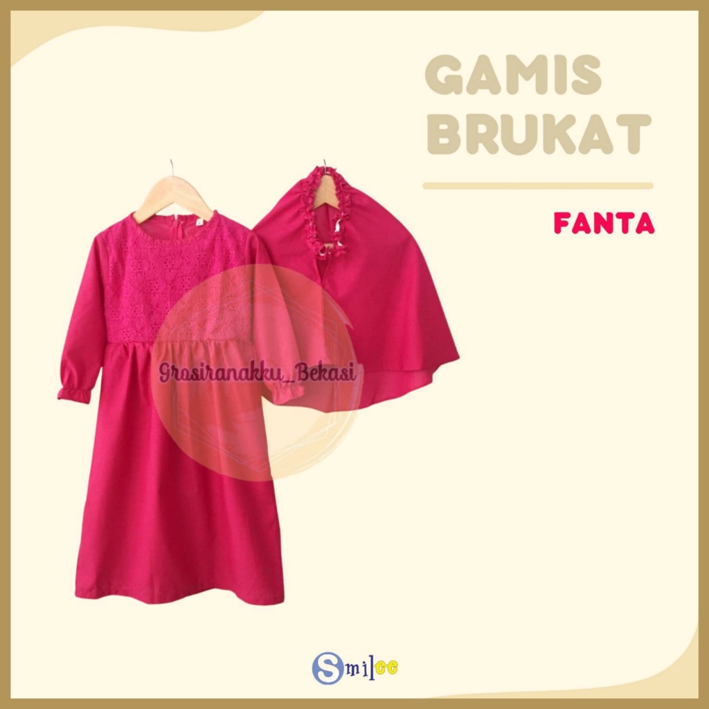 Gamis Kerudung Anak Aplikasi Brukat Fanta Size 1-6Tahun