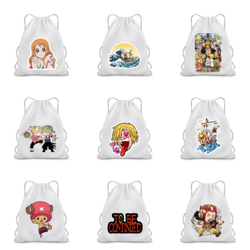 BISA CUSTOM SATUAN Stringbag ONE PIECE PRINTING Luffy sanji zoro nami tony chopper anime manga jepang merchandise Ransel serut drawstring tas olahraga