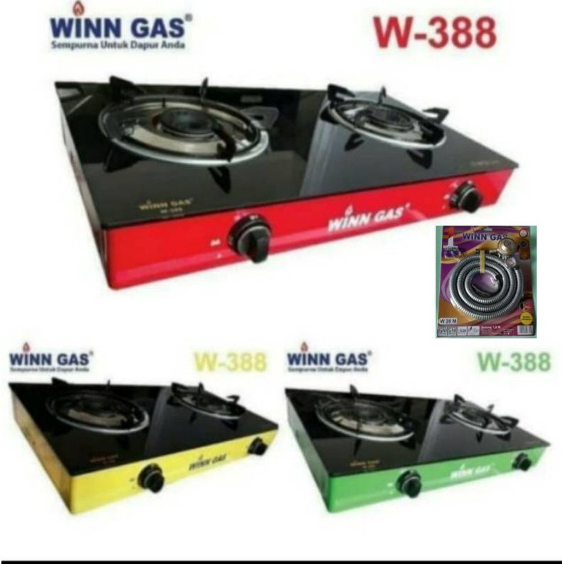 Winn Gas , W  388  ,   Win Gas , Kompor Gas Kaca 2 Tungku Glass