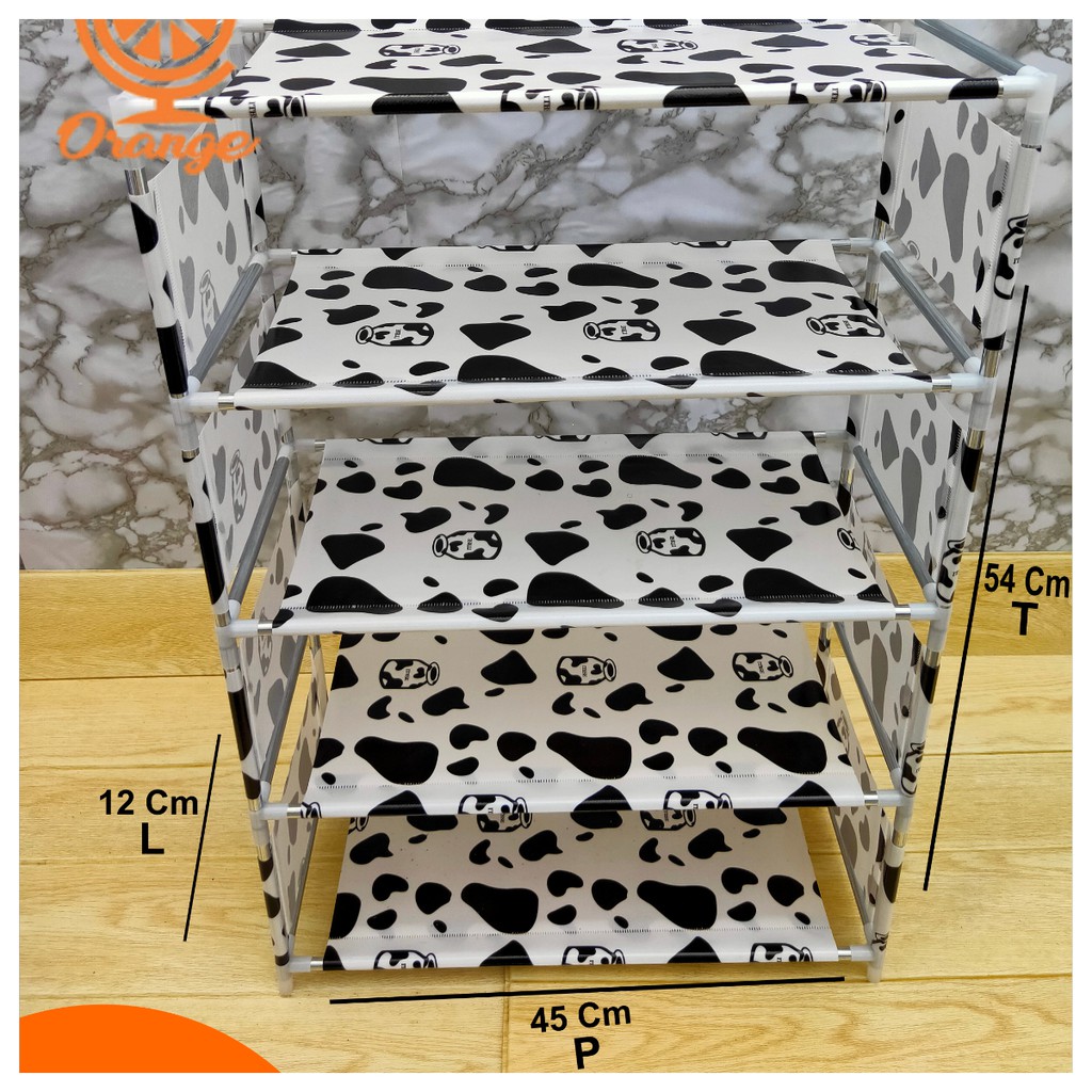 Rak Sepatu Portable 4 Susun Motif Rangka Besi Kuat Praktis Rak Serbaguna rak sepatu penghemat tempat