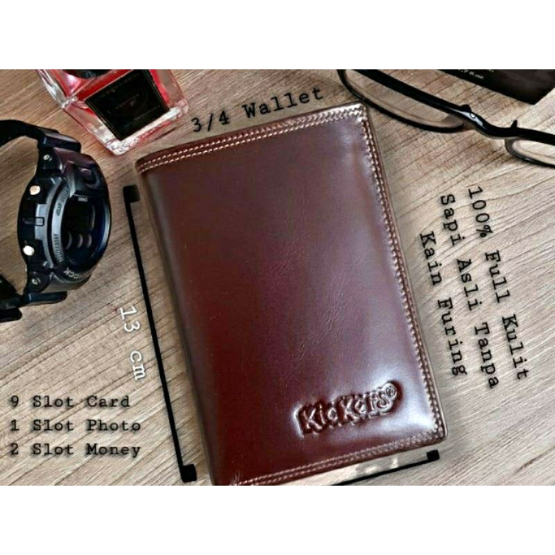 Dompet Pria Kulit Asli 3/4 Embos Kickers - Tanpa Kain Furing