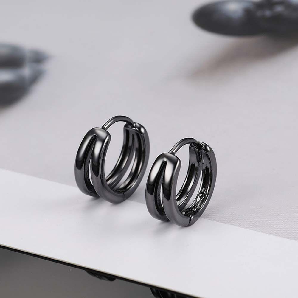 Nickolas1 Pria Hoop Earrings Kualitas Tinggi Untuk Anak Laki-Laki Rock Roll Multi-layer Bulat Lingkaran Warna Silver Lingkaran Ganda Hitam Telinga Studs