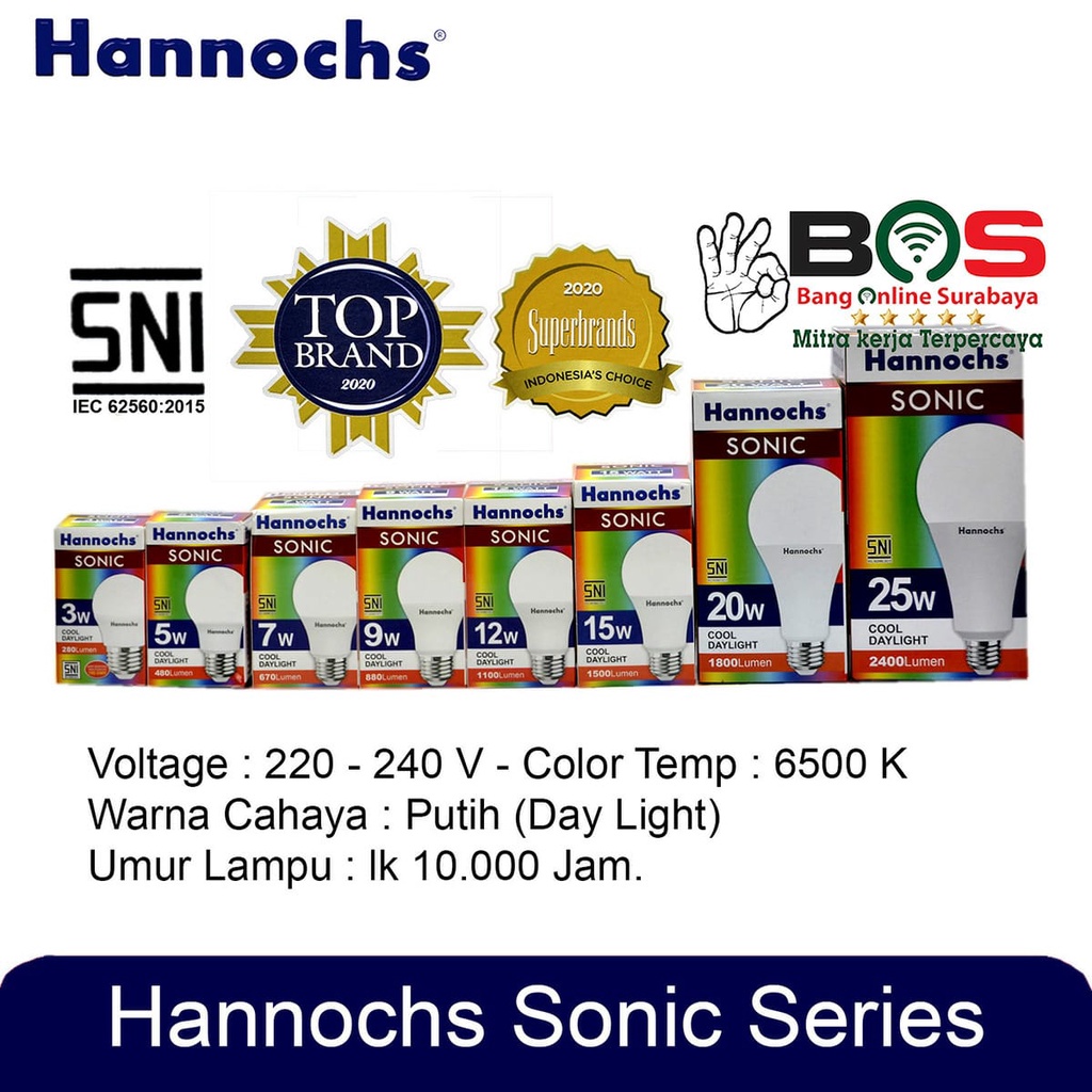 Lampu Hannochs Lampu Bohlam LED Sonic 3 Watt Cahaya Putih