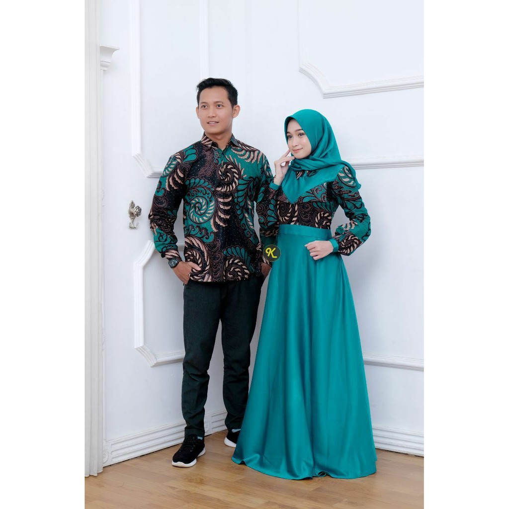 Batik couple keluarga modern terbaru set couple batik keluarga gamis jumbo Valvet user biru termurah di shopee / Baju batik-Couple Biru