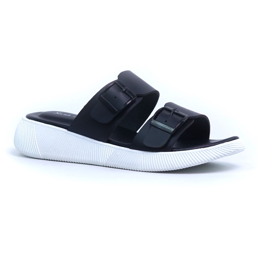 SARASARA YUK - Sandal Wanita Slop Casual Model Birken Sol Puyuh SARA SARA JEAN Sendal Selop Cewek Kulit Santai Strap Gesper Ban dua Empuk lucu Size 36 37 38 39 40 Warna Black Hitam Anti Slip Premium Original Kekinian Terbaru Shoes ORI Mall Official Store