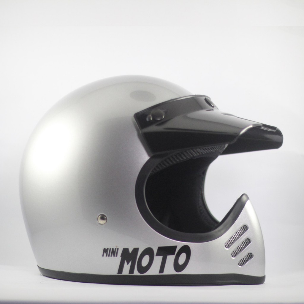 Helm Cakil Mini Moto 3 Enduro Trail Silver Glossy (Vintage / Retro / Bogo / Klasik / Classic )