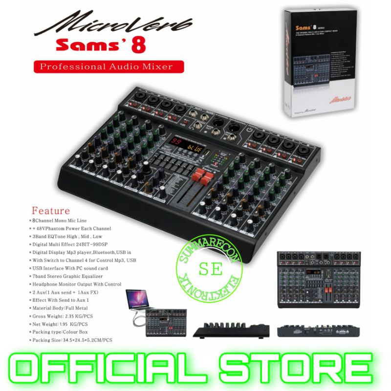 mixer audio 8 channel microverb sam 8 mixer karaoke usb bluetooth recording