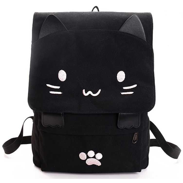 Tas Ransel Wanita Model Cat Cartoon - BB637 - Black White