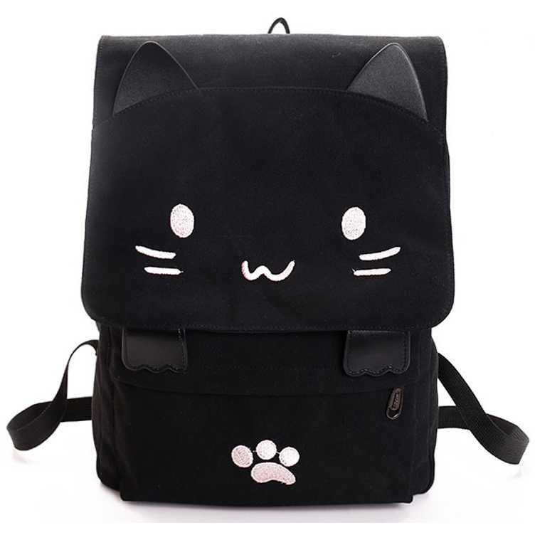 Tas Ransel Wanita Model Cat Cartoon - BB637 - Black White