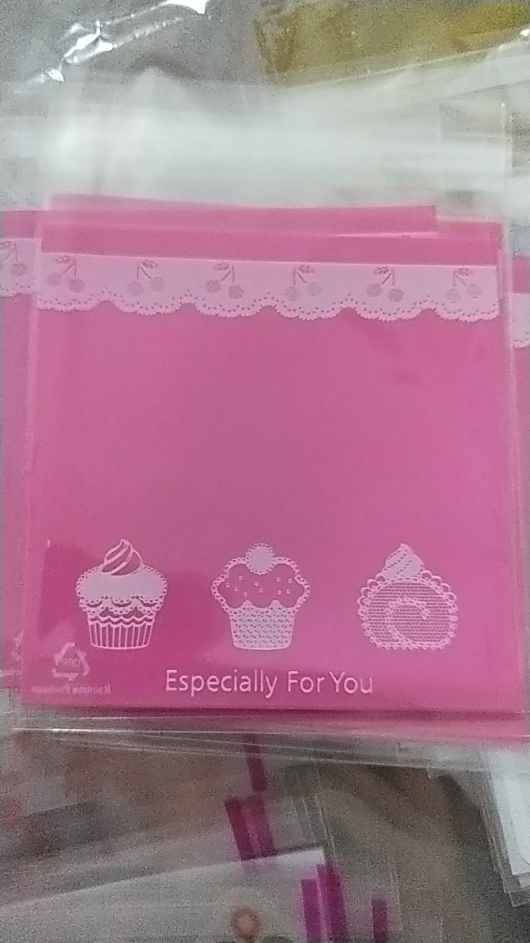 Plastik Kue Fancy Kemasan Bungkus Wrap Bolu Gulung Cake Cookies Bag Opp Motif Cupcake Pink 7x7 10x10