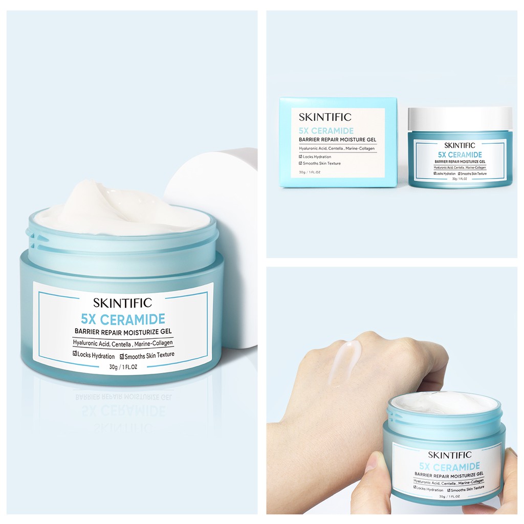 SKINTIFIC 5X Ceramide Barrier Repair Moisturize Gel 30g 6g 80g SKINTIFIC Moisturizer Barrier skin Repair Cream Pemutih Wajah 30G Pelembab Wajah Day Cream Night Cream Skin Barier