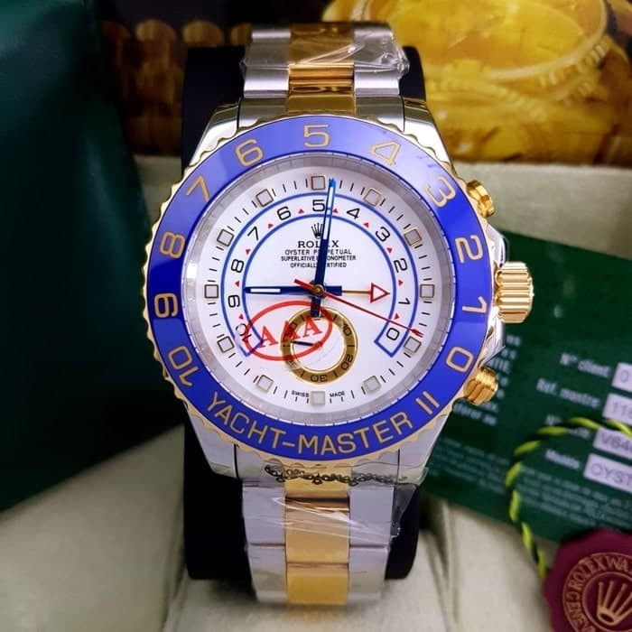ARLOJI PRIA ROLEX YACHT MASTER II Ceramic Bezel Gold Combi Blue SUPER