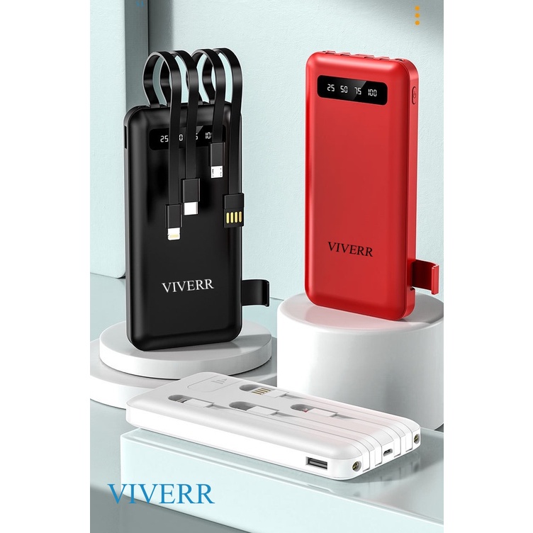 Powerbank VIVERR T5 kapasitas 22.000 mAh Plus holder standing with 3 Output Kabel Garansi 1 Tahun.