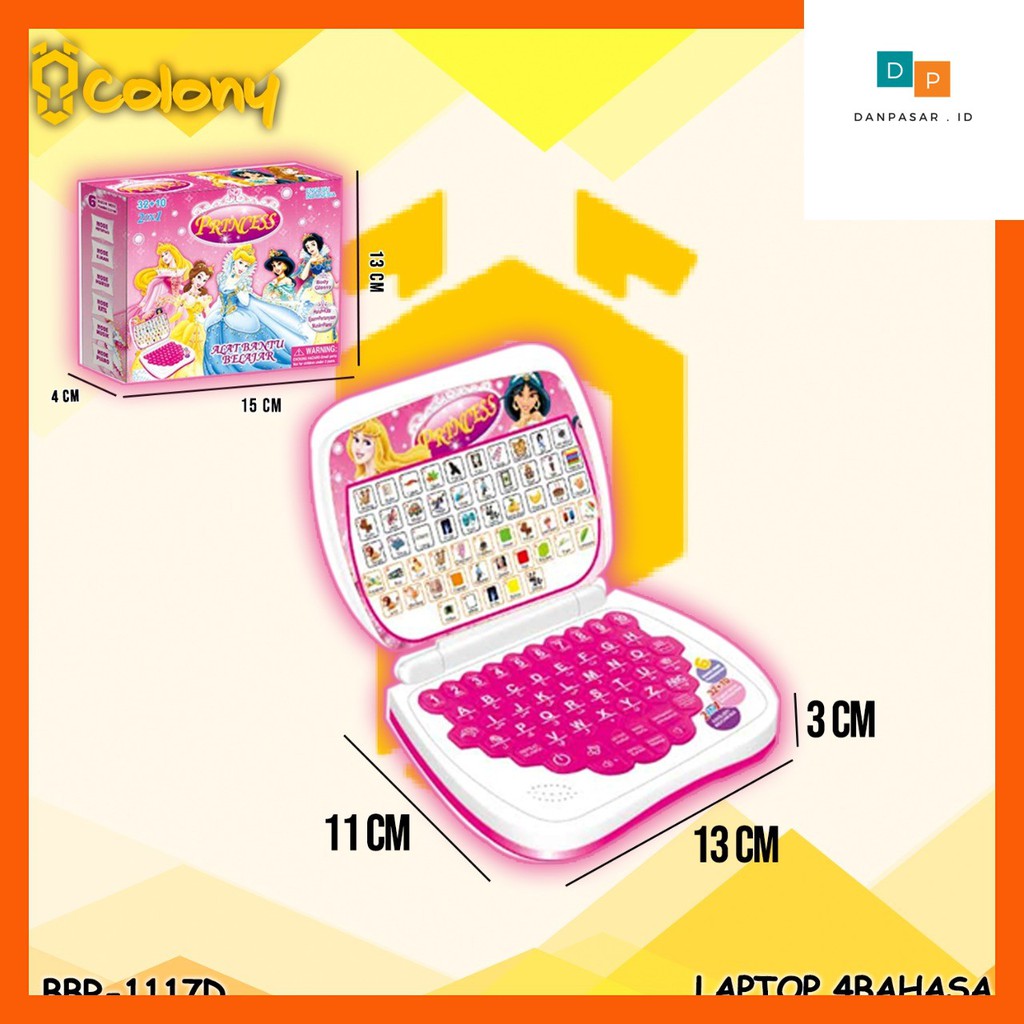 Mainan Edukasi Belajar Anak Laptop 4 Bahasa Princess BRO1117