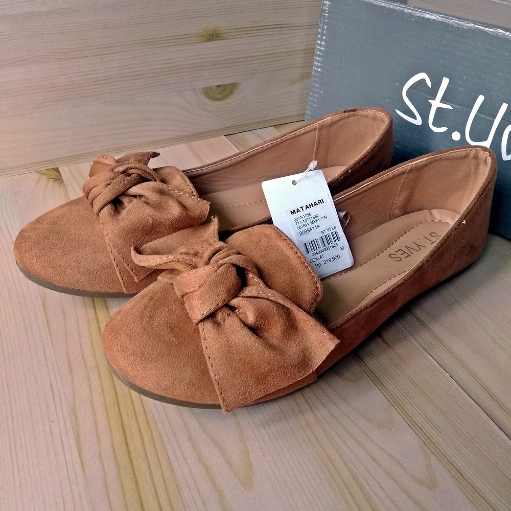 ST.Yves MPF17TN Sepatu Slip On Wanita Cantik Casual Pita Cokelat Tan Original Matahari